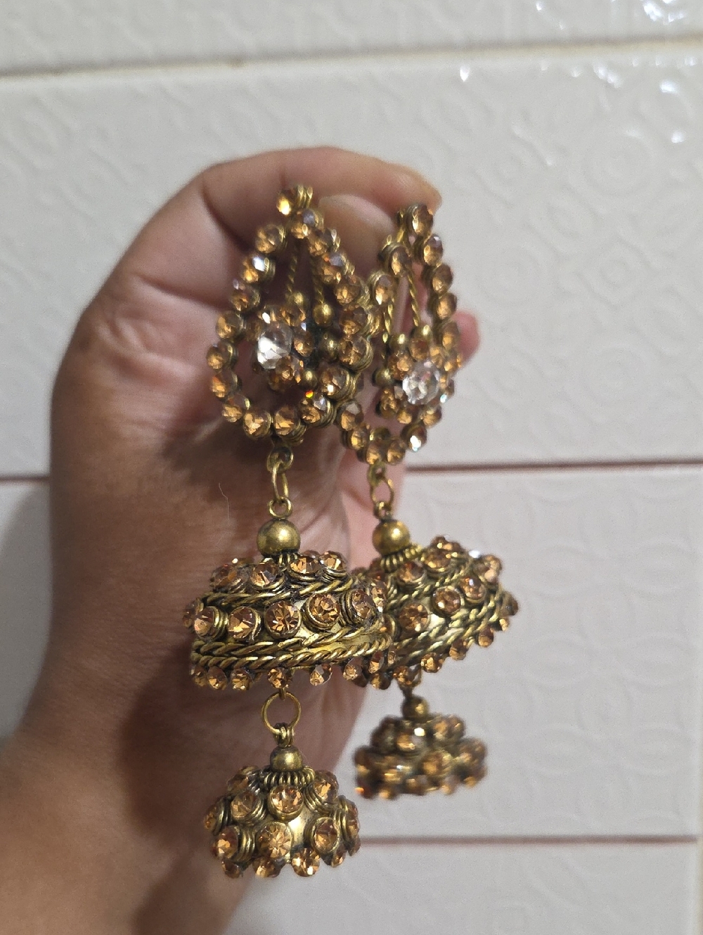 Gold-Tone Amber Crystal Jhumka Earrings - Women Jewelry